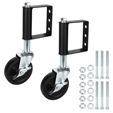 Heavy Duty Gate Caster Wheel Set 4 Inch Spring Loaded Swivel Gate Wheels With Universal Mount Plate Fits Wood Or Metal Gates 360 Degree Wheel 220 To 500 Lb Load Capacity Black 2 Pack