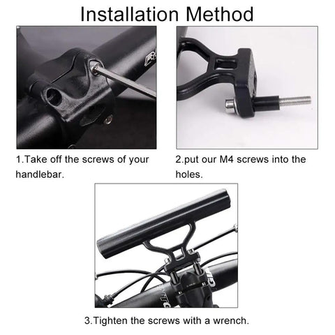 Installation steps for Bike Handlebar Extender And Stem Tube Extension for mounting on road bike and MTB handlebars.