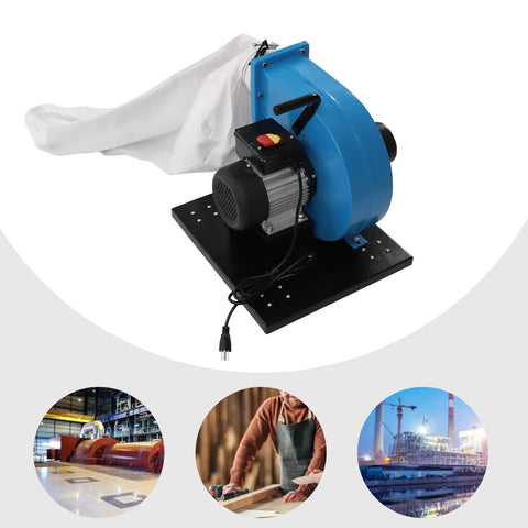 Badass Heavy Duty 1HP Jet Dust Collector With 550Cfm Airflow And Slick Roll Away Wheels 30 Micron Fabric Filter Bag on a black base.