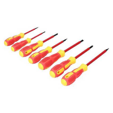 Insulated 7 Piece Screwdriver Set With Ergonomic Non Slip Handles And Magnetic Tips For Electricians Easy Grip And Fatigue Reduction Chrome Steel Shafts For Reliable Electrical Repair And Maintenance, 7 tools