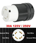 Heavy Duty NEMA L14-30R Twist Locking Generator Adapter 30A 125 And 250 Volts Four Prong Receptacle detail with wiring diagram