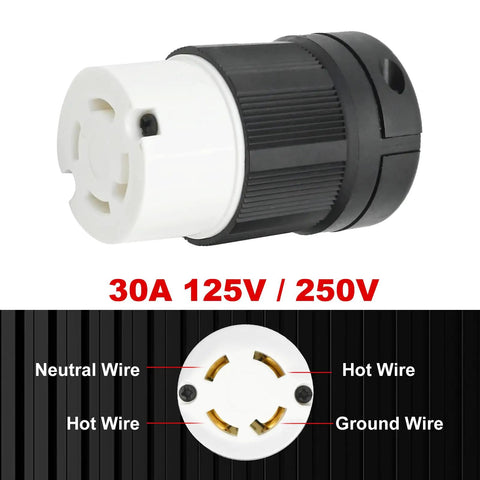 Heavy Duty NEMA L14-30R Twist Locking Generator Adapter 30A 125 And 250 Volts Four Prong Receptacle detail with wiring diagram
