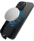 Magnetic Portable SSD 1TB For iPhone MagSafe attached to iPhone back, highlighting sleek white body and neat fit.