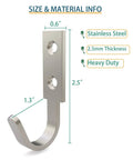 Diagram showing size and material of Beefy Heavy Duty Stainless Steel Coat Hook Wall Hanger for Indoor Outdoor Use