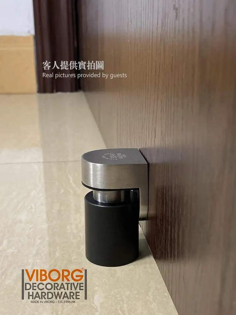 Beefy Heavy Duty Stainless Steel Floor Mount Magnetic Pop Up Door Stop with Solid SUS304 Casting shown installed on floor