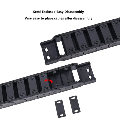 Two Pack Open Type Drag Chain Cable Carrier, 15x30mm Internal Size, Flexible 1 Meter Length With End Connectors, disassembled view