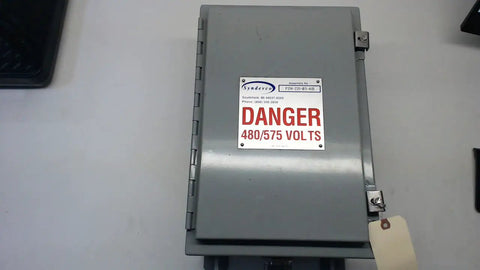 Top view of Industrial Control Panel Enclosure 8667 Used Like New Heavy Duty Steel Cabinet with danger label, 18x12x9 inches.