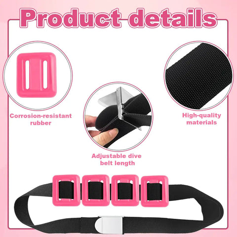Four Piece Scuba Weight Belt Set With Nylon Coated Diving Weights 1.1lb Each Metal Block Buckle Free Diving Spearfishing Ready Balanced Dive Gear For Beginners And Pros shown with pink weights and adjustable belt, corrosion-resistant rubber.