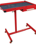 Heavy Duty Mobile Work Table With Drawer Red Height Adjustable From 34 To 48 Inches 220 Pound Center Capacity Top Tray 29 By 20 Inches For Air Tools Screwdrivers And Pry Bars Durable Steel Cart With Storage Drawer