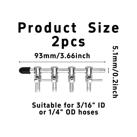 Built Like A Tank Premium Two Pack Four Way Aquarium Air Pump Splitter Valve For Fish Tanks Smooth Airflow Control Manifold with size markings.