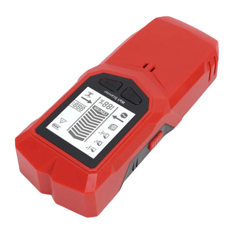 Hilitand Stud Finder with LCD Display, 3 Depth Settings in red, showing control panel and display for detection functions.