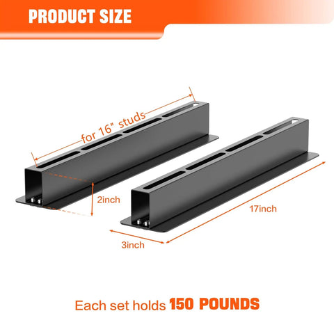Dimensions of heavy-duty steel rails for Garage Ceiling Storage Rack 16 Inch Overhead Tote System; supports 150 lbs.