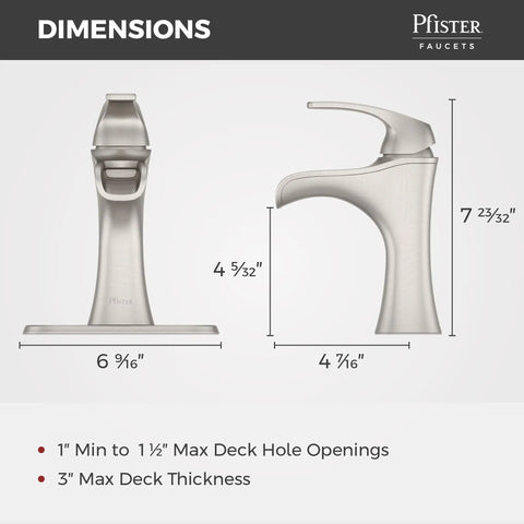 Dimensions of Single Handle Waterfall Bathroom Sink Faucet For Three Hole Vanity Install With Spot Defense Brushed Nickel Finish