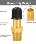 Heavy Duty Brass Tank Valve For Air Compressors With Schrader Valve One Eighth Inch NPT Anti Corrosion Male Connection Prevents Leaks At Up To 200 PSI Pack Of Four, featuring solid brass design and Schrader valve
