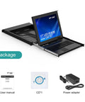 No Sweat Plug And Play Eight Port Kvm Switch With Seventeen Inch Lcd Rack Console showing user manual, CD, and power adapter.