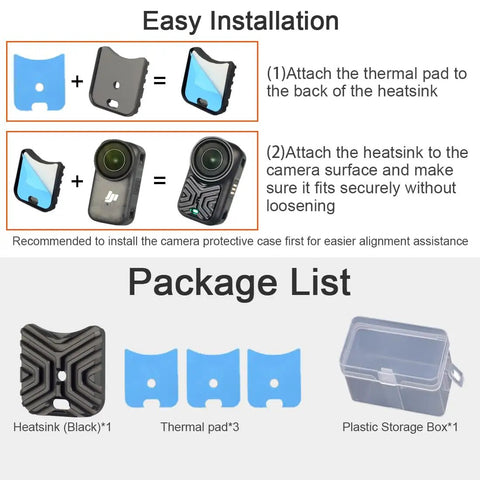 Aluminum Heatsink For DJI Osmo Nano Camera Cooler With Thermal Pad And Groove Fin Design Microphone And Indicator Light Holes Reserved High Efficiency Heat Dissipation Plate Keeps Your Osmo Nano Running Cool On The Go, black heatsink and three thermal pads