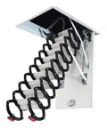 Heavy Duty Electric Pull Down Loft Ladder with black pulls and white steps, retractable for easy attic access.