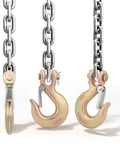 Ten Pack Five Sixteenth Inch Forged Steel Clevis Slip Hooks With Safety Latch For Towing And Winch Heavy Duty G70 Clevis Grab Hooks Two Ton Capacity Opening Approximately Zero Point Seven Inches Corrosion Resistant showcasing chain attachment.
