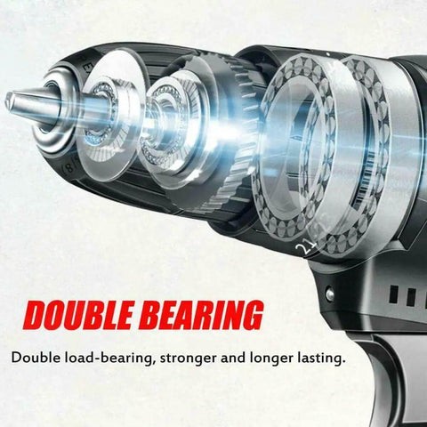 Heavy Duty Cordless Hammer Drill Fired Up With Brushless Motor And Serious 350Nm Torque Blazing 1500Rpm Speed Electric Screwdriver close-up of double bearing mechanism