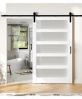 Frosted Sliding Barn Door With Full Hardware Kit Included Goes On Like Butter Smooth Glide Track For Modern Home Setup Straightforward Install. White door with glass sections.