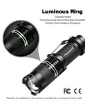 Close-up of Ultra Bright Mini LED Flashlights 7W Zoomable Handheld Beams with luminous ring feature, water resistant