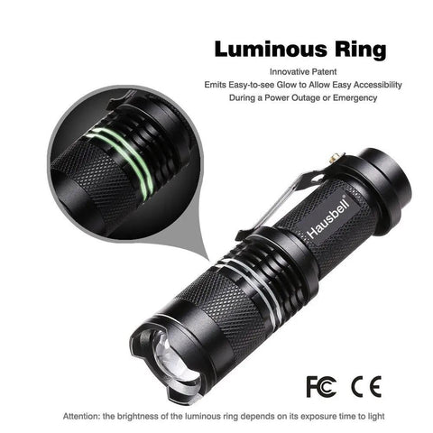 Close-up of Ultra Bright Mini LED Flashlights 7W Zoomable Handheld Beams with luminous ring feature, water resistant