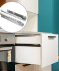 Kitchen drawer open with Two Piece Drawer Runner Slides Rust Resistant Steel Construction Super Quiet Two Section Rails inset