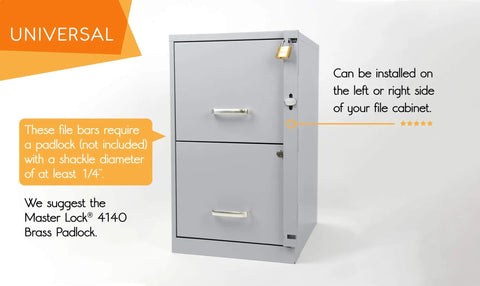 2 Drawer File Cabinet Locking Bar With Cobalt Drill Bit Included, Easy 5 Minute Install, Rock Solid 16 Gauge Steel, Gray Powder Coat