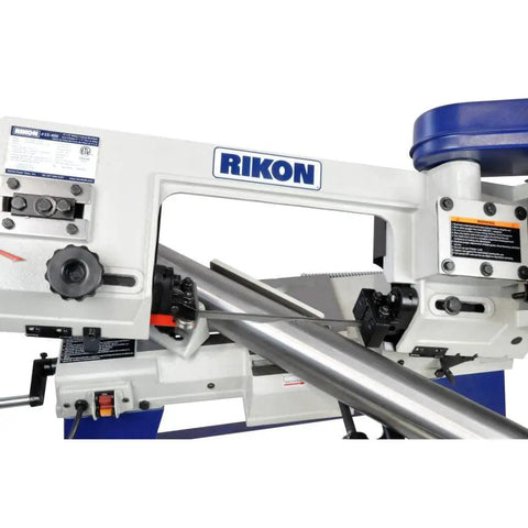 Top Notch 4X6 Metal Cutting Bandsaw With A Badass 3/4HP Motor And Slick Dual Vertical Horizontal Setup For Nailing Precision Cuts Under Any Shop Pressure showing control panel and cutting mechanism.