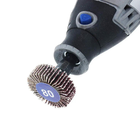 Top Tier 20 Pack Abrasive Flap Wheel Sanders With 80 Grit for grinding and polishing wood, metal, plastic surfaces, featuring aluminum oxide.