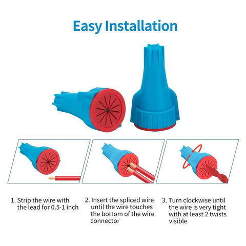Installation steps for waterproof landscape wire connectors for 20 to 10 AWG 25 pack UL listed weatherproof wire nuts.