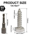 Heavy Duty Lag Screws Set Of Fifty, One Quarter Inch Diameter By One Inch Length, Stainless Steel 304 Partial Thread Bolts With Silver Oxide Finish For Wood Decks Construction And Home Improvement By OSVJE