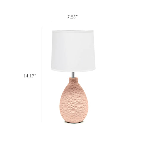 Blue Textured Stucco Ceramic Oval Table Lamp With White Fabric Shade For Living Room Bedroom Or Office, 14.17 Inch Tall