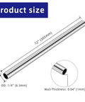 Side view of 304 stainless steel round tube, 1/4 in OD, 12 in long, weldable straight tubing.