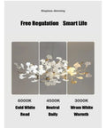 Nordic Romantic Ginkgo Leaf Pendant Lamp for Dining Room Vintage Chandelier with stepless dimming and color options.