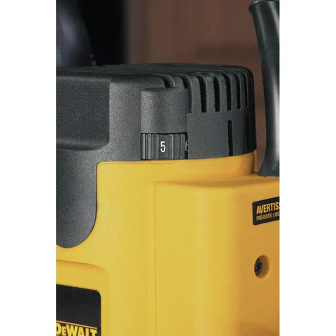 Close-up of the speed setting dial on the Pro Grade Workhorse Two Horsepower Plunge Router With Slick Ten Amp Electronic Variable Speed Motor.