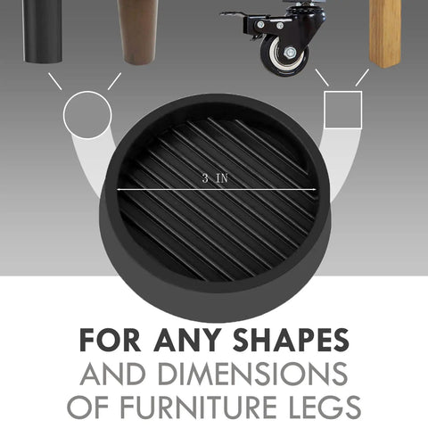 3X3 Inch Round Rubber Caster Cups Gripper Non Slip Furniture Pads Anti Skid Floor Protectors For Beds Couches Tables And Chairs Black Pack Of 4 No Slippage On Wood Or Tile Floors.