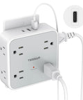 11 In 1 Wall Outlet Extender With 8 Sockets 1 USB C And 2 USB A Ports Surge Protector shown plugged into a wall