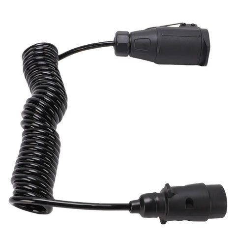 Coiled Trailer Plug Adapter 7 Pin To 13 Pin Socket 9.84 Foot RV Extension Cable For Trailers Campers And Vans With Stable Power Transmission And Easy Hookups, black