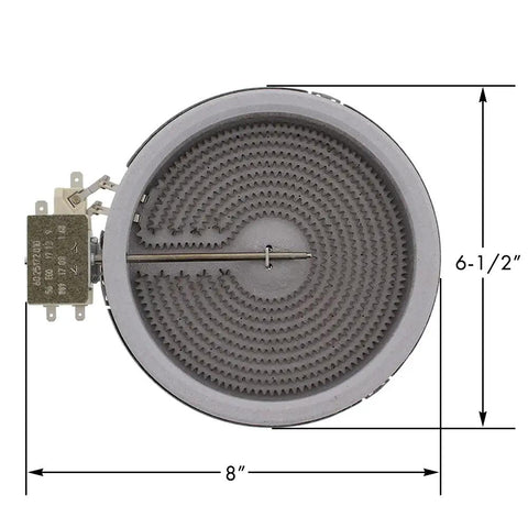 Top view of Surface Element Replacement Part 318178110 Multicolor Edition, 8-inch round component with measurements visible.