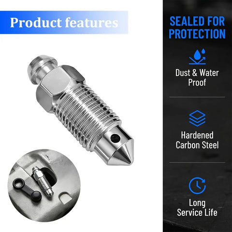 Solid M10 Car Brake Bleeder Screw Replacement Kit, showcasing durable zinc coated carbon steel, designed for auto brake repairs.