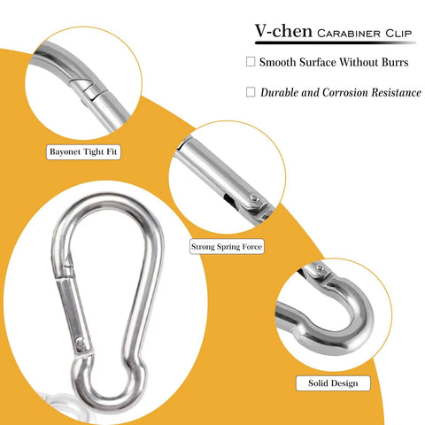 Heavy Duty 4 Inch Carabiner Clip Spring Snap Hook showing design features and corrosion resistance, 2 Pack M10 Galvanized Steel