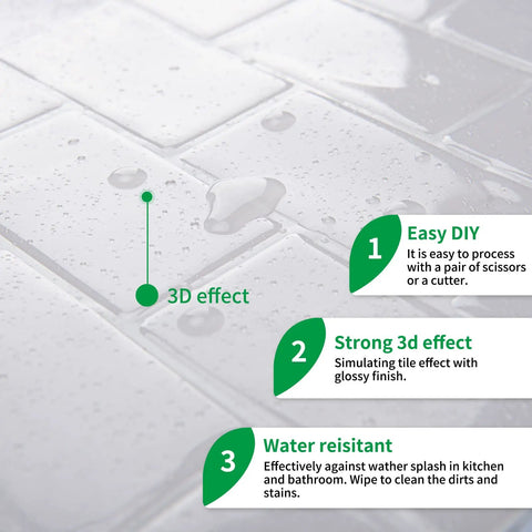 Peel And Stick Backsplash Tile Set For Kitchen And Bath Self Adhesive Vinyl Subway Tiles Easy DIY No Mess No Fuss 3D effect detail