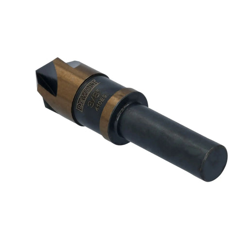 Heavy Duty Badass 3/8 Inch High Speed Steel Countersink Drill Bit With An 82 Degree Sharp Tip and black and gold oxide coating.
