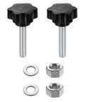 Black M12 Star Clamping Knobs With Nuts And Washers, Heavy Duty Zinc Plated Carbon Steel Thumb Screws for workshop use.