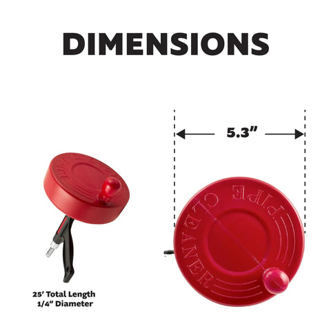 Dimensions of 15 Foot Hand Crank Drain Auger With Pistol Grip For Small To Medium Household Drains, 5.3-inch diameter top view