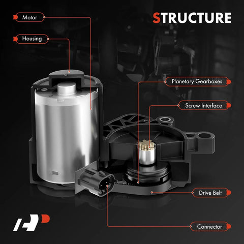 Detailed view of Dead Nuts Reliable Rear Parking Brake Actuator Motor components including motor, housing, gearboxes and connectors.
