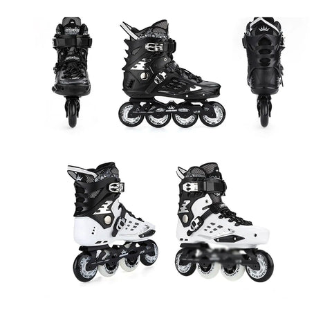 Carbon Fiber Inline Roller Skates For Adults And Teens Adjustable Single Row With Safety Ratchet Buckle And Laces Black Women 8.5 Men 7