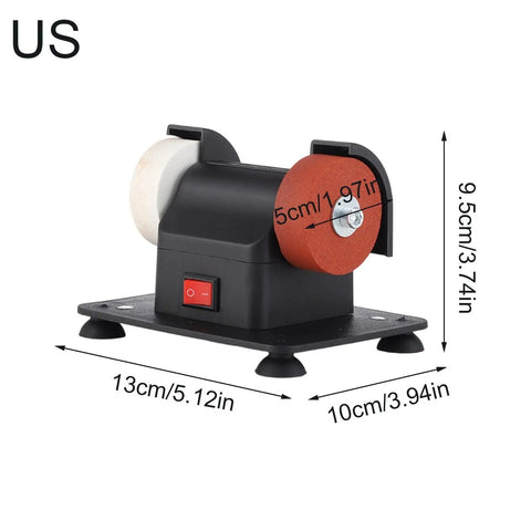 Compact Mini Bench Grinder Equipped With Dual Fine And Coarse Aluminum Oxide Wheels For swift tool edge sharpening and smooth burr removal.