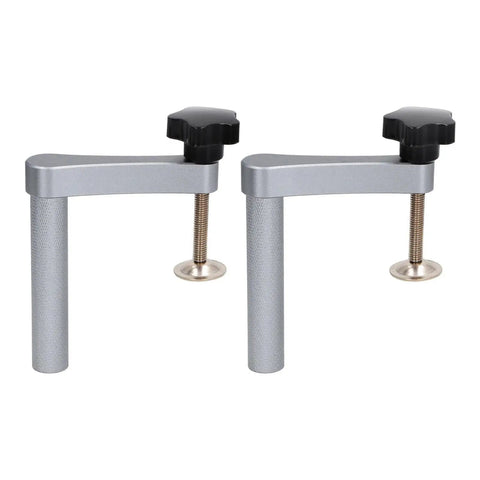 Pro Grade Bench Dog Clamp For 19mm Dog Holes, Aluminum Alloy Hold Down With Adjustable Pressure, 70mm Capacity, shown in pair.